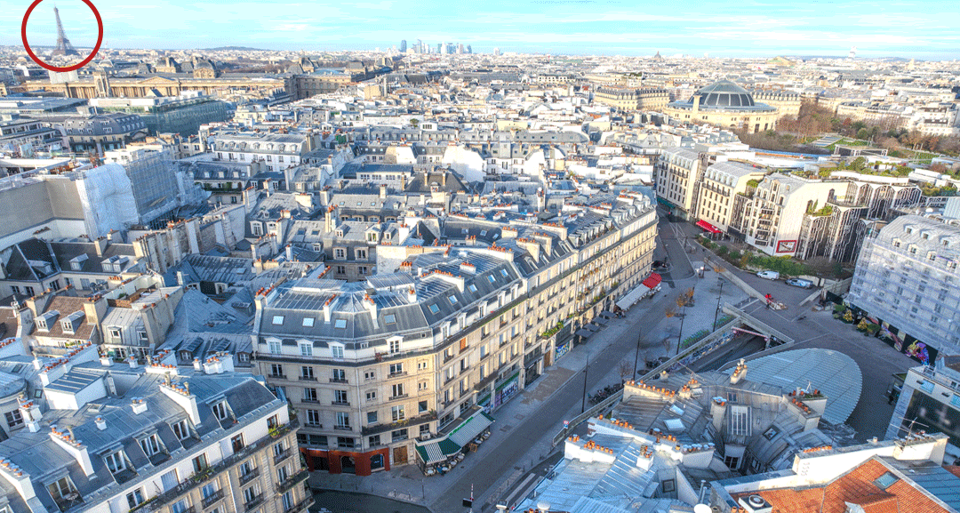 Vue Aerienne sur le Pop Up Store Morocco Kingdom of Taste avec Louvre et Tour Eiffel Vue Aerienne sur le Pop Up Store