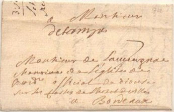 lettre envoye à Bordeaux en 1722