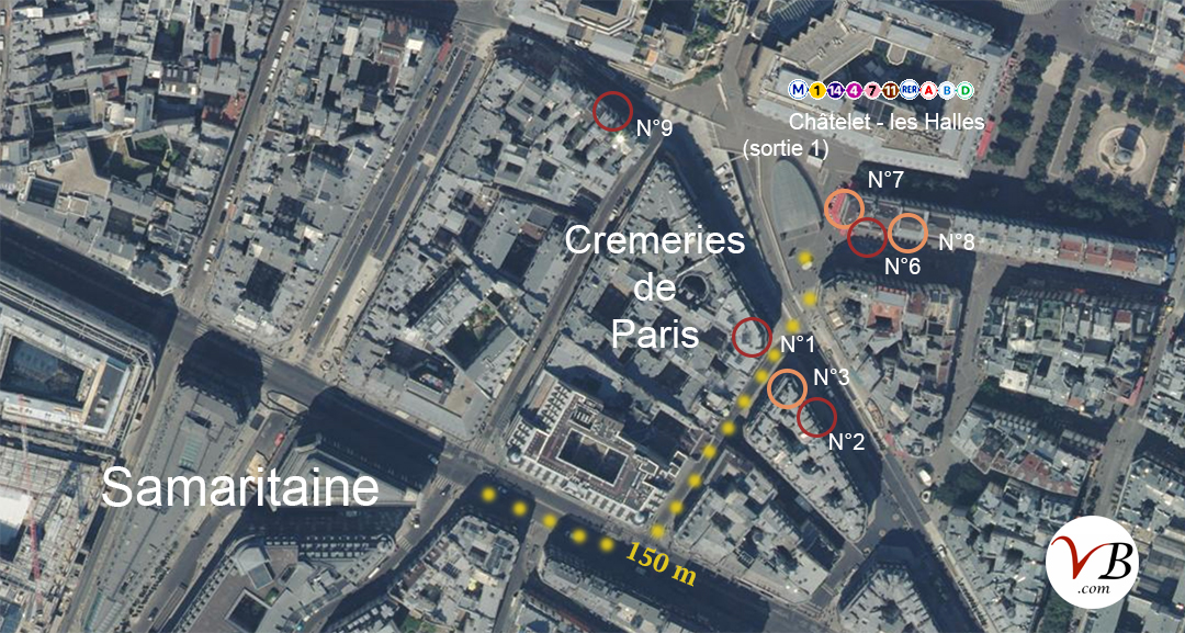 plan coeur de Paris avec Samaritaine et Cremeries de Paris
