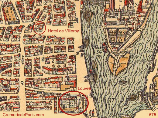 Hotel de Villeroy and the Louvre around 1575 on the Belleforest map