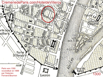 Hotel de Villeroy, rue des Bourdonnais, rue des Déchargeurs on the Bournon map
