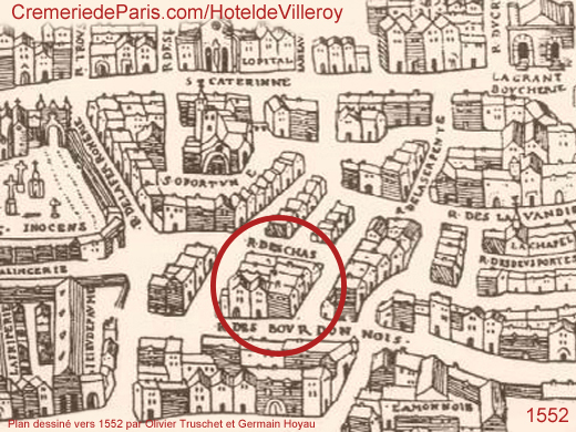 Hotel de Villeroy (Hotel de la Chasse) sur le plan Truschet et Hoyau vers 1552
